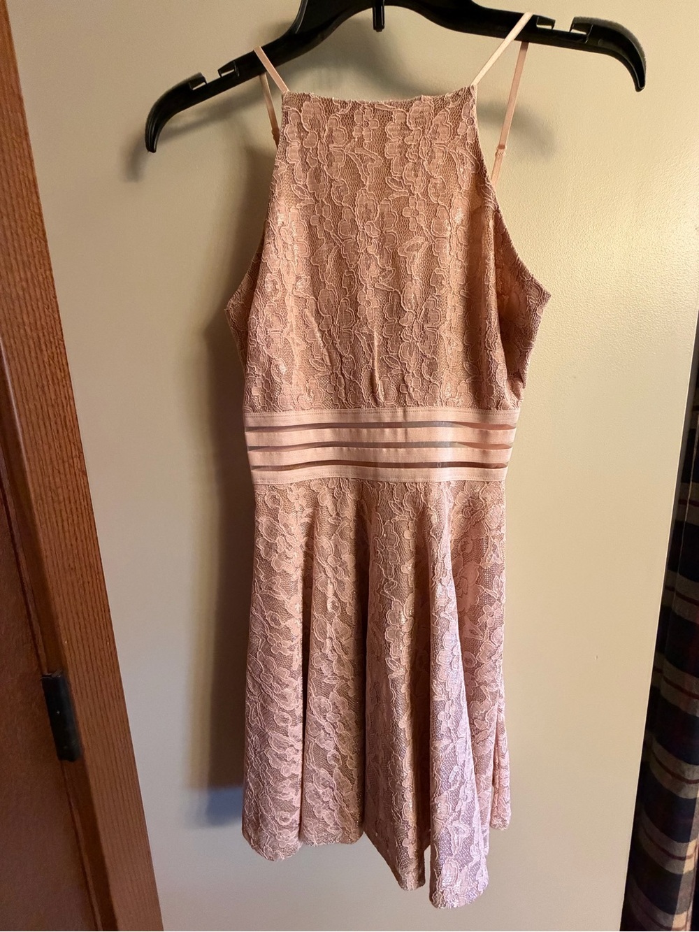 City Studio Blush Pink Lace Fit-and-Flare Mini Dress